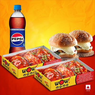 Chicken PanFried Momo (Tomato Garlic)6Pc+Chk Moburg 2Pc +1 Pepsi 400ml