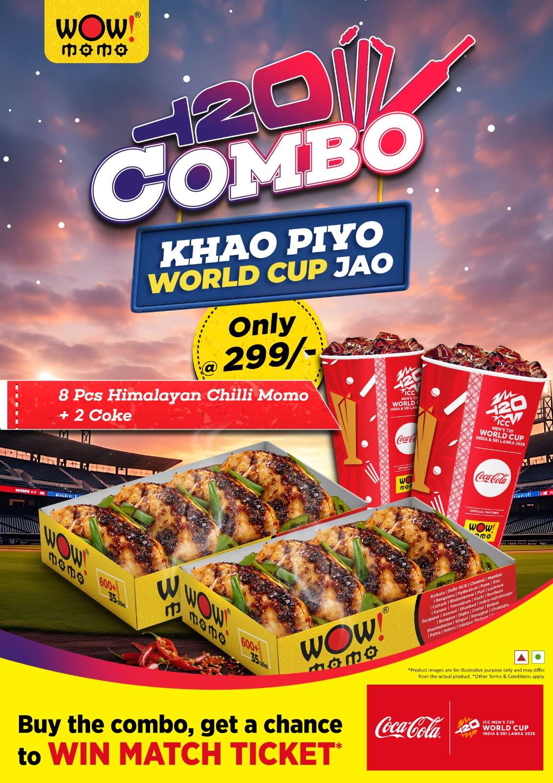 8pcs Veg Himalayan Chilli Momo +   2X 300ml Coke in a Glass.