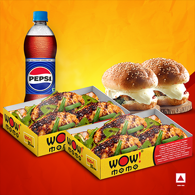 Chicken Himalayan Chilli Momo 6Pc + Chicken Moburg 2Pc + 1 Pepsi 400ml