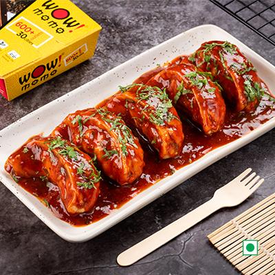 Veg Himalayan Pan Fried Momo In Schezwan Sauce(Spicy)