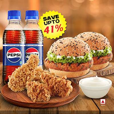 2Peri Peri Chk Grilled Burger+2Fried Chk+2Fried Wings+1Dip+2Pepsi250ML