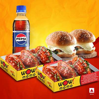 Chicken PanFried Momo(Schezwan sauce)6Pc+Chk Moburg 2Pc +1 Pepsi 250ml