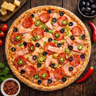 Triple Meat Treat Pizza