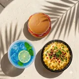 Classic Tikki Burger+corn Cheese Maggie+sprakling Blue
