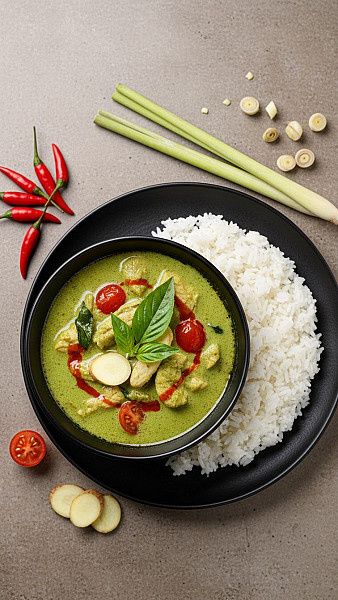 Green Thai Curry With Steam Rice
