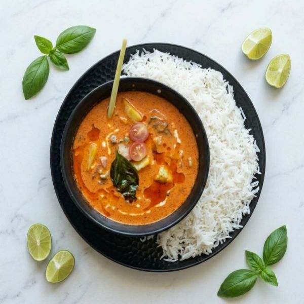 Red Thai Curry With Steam Rice