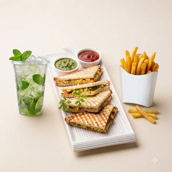 Paneer Tikka Sandwich+ Peri Peri Fries + Classic Mojito