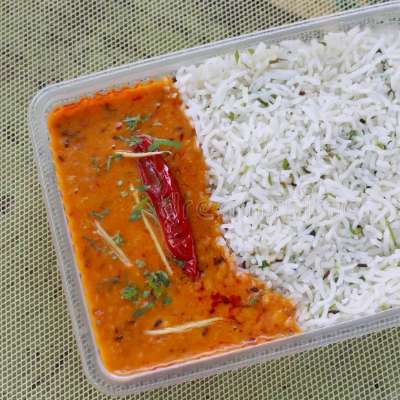 Dal Tadka Rice(Yellow dal) (Served with chutney, onions , fryums)
