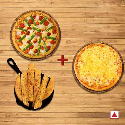 Tandoori Chicken Pizza ( R ) + Garlic Bread Sticks With Dip + Free Margarita Pizza ( R )