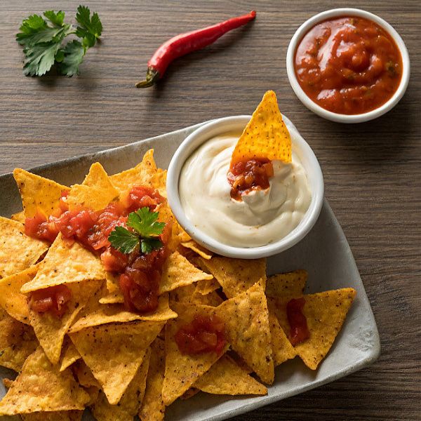 Nachos With Salsa & Cheese Sauce