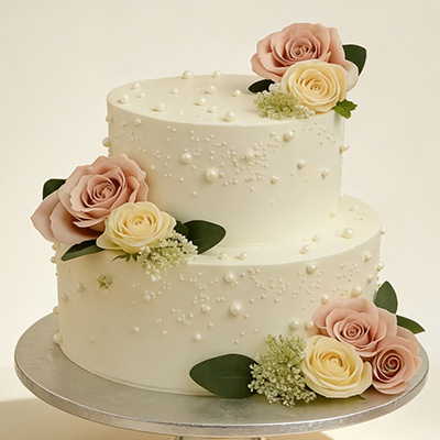 Minimalist Pearl Floral Wedding Cake