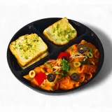 Penne Pasta In Arrabiata Sauce- Garlic Bread.