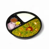 Palak Lasuni Khichdi-Curd Onion Salad, Achar