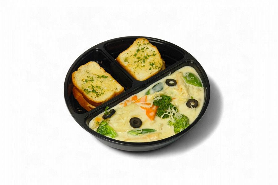 Penne Pasta In White Sauce- Garlic Bread