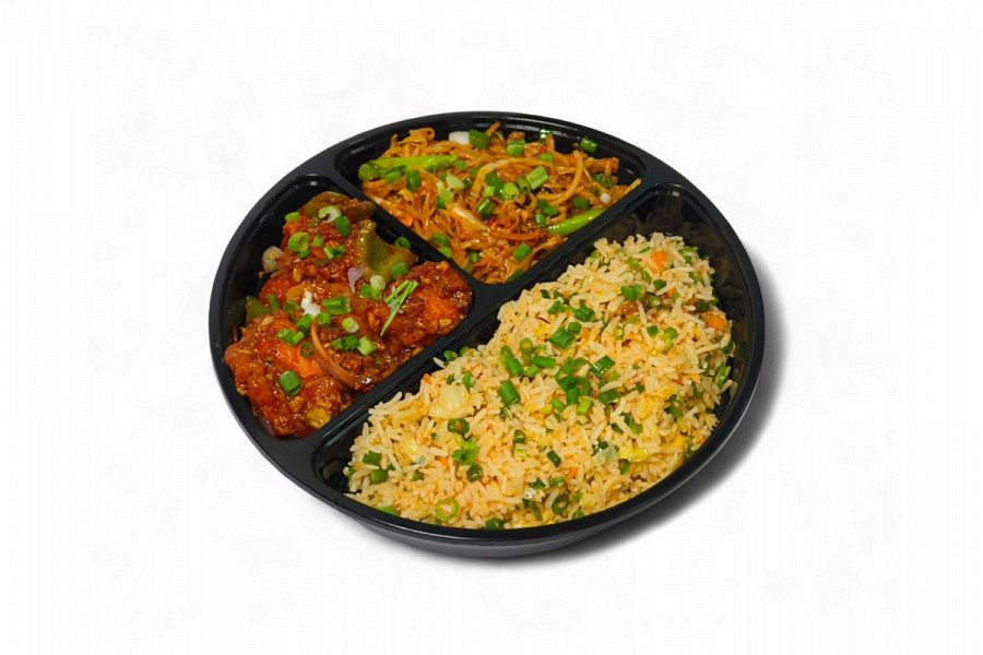 Schezwan Noodles With Veg Fried Rice- Paneer Chilly Dry