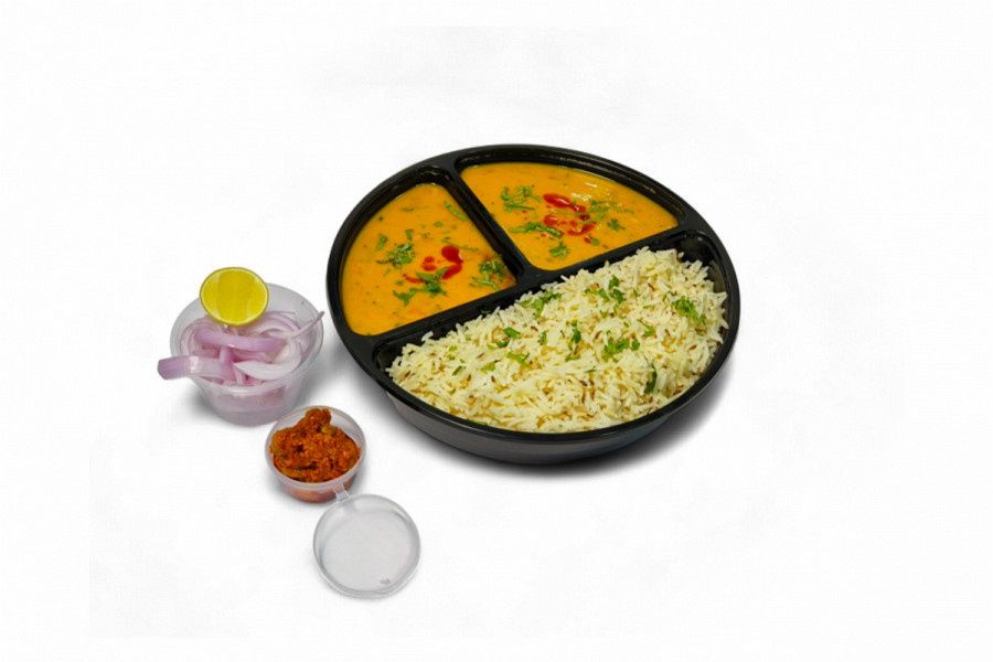 Dal Fry-Jeera / Steam Rice( Any One) Onion Salad, Achar