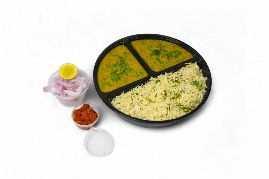 Dal Palak- (Jeera/ Steam Rice)any One, Salad, Achar