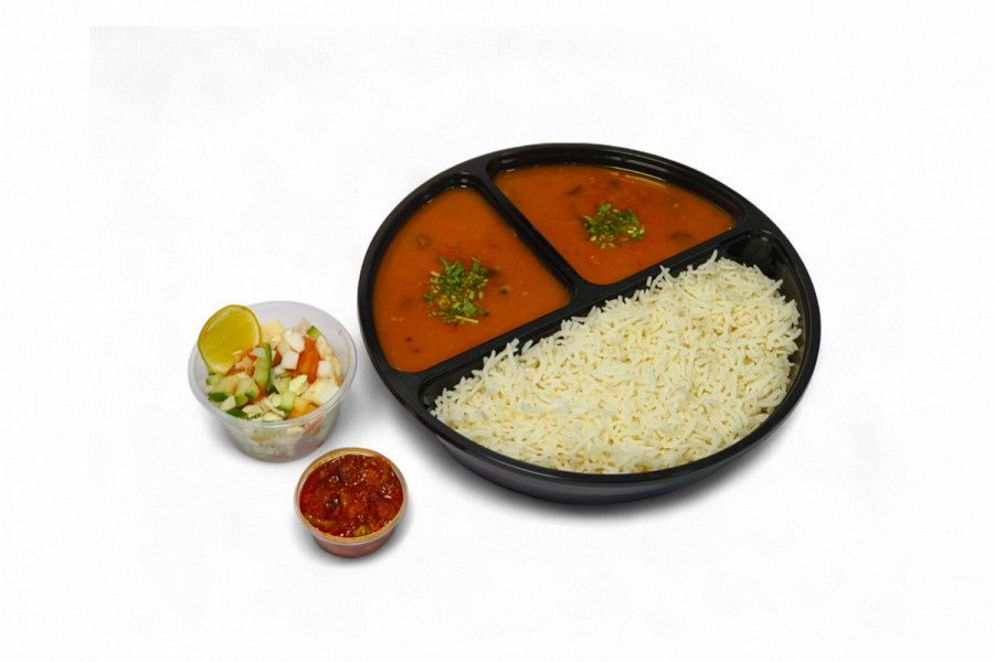 Gujarati Dal- Steam Rice, Kachumber, Veg Athanu