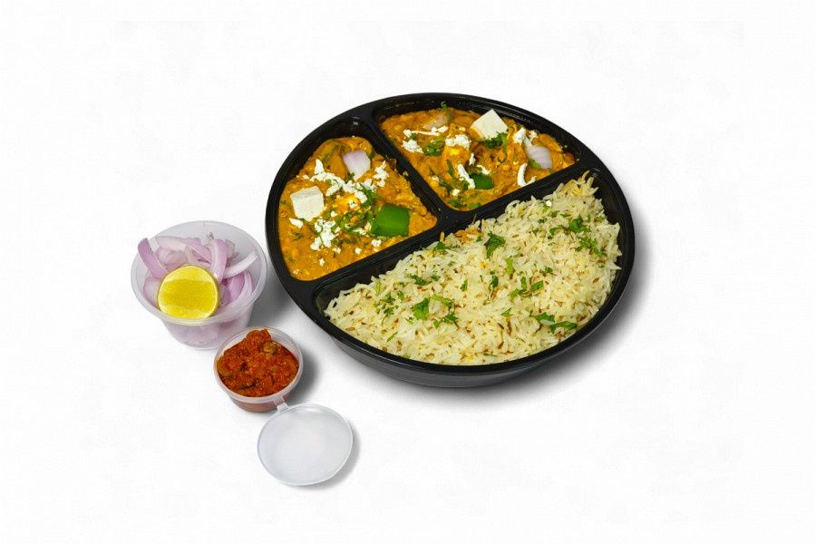 Paneer Kadhai With Jeera / Steam Rice( Any One) Onion Salad, Achar