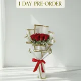 Fresh Red Roses With Gypso With White Gypso In Classic Wrap