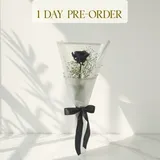 Single Black Rose With Baby’s Breath