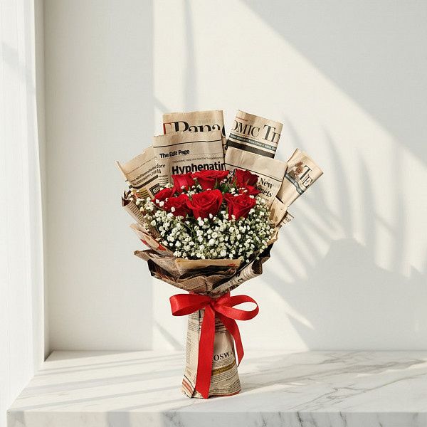 Red Roses In Vintage Wrap