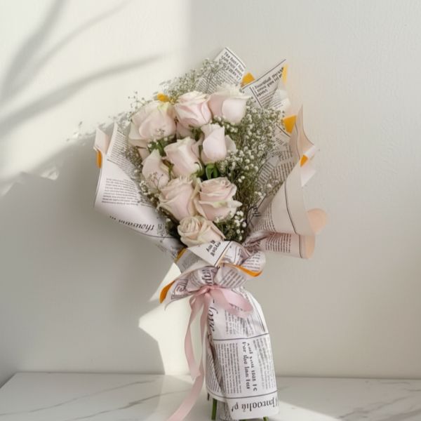 Rustic Blush Rose And Gypso Bouquet