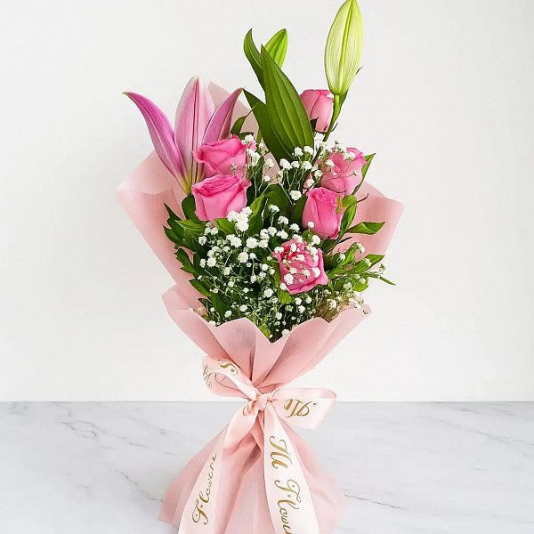 Pink Lilies And Roses Bouquet