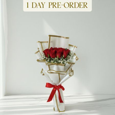 Fresh Red Roses With Gypso With White Gypso In Classic Wrap