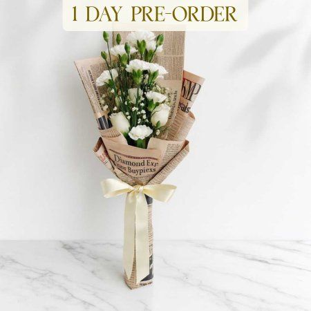 White Carnations And Roses Bouquet With Gypso