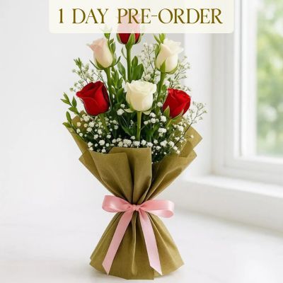 Red White Pink Roses Hand Bouquet