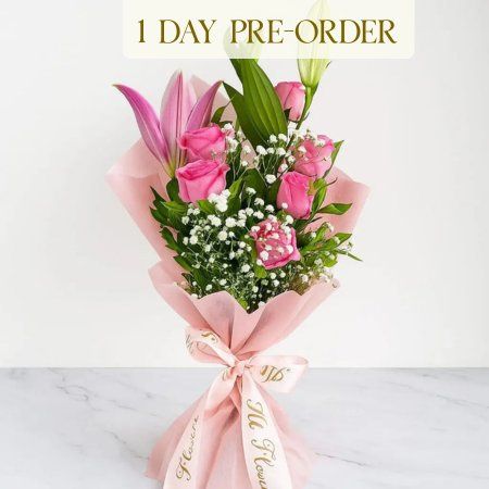 Pink Lilies And Roses Bouquet