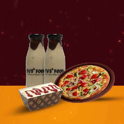 Veggie Loaded Pizza + 2 Beverages + Malai Cake