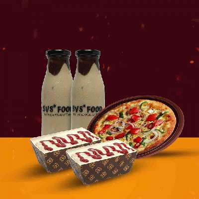 Veggie Loaded Pizza + 2 Beverages + 2 Malai Cake