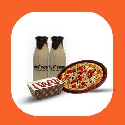 Veggie Loaded Pizza + 2 Beverages + 2 Malai Cake