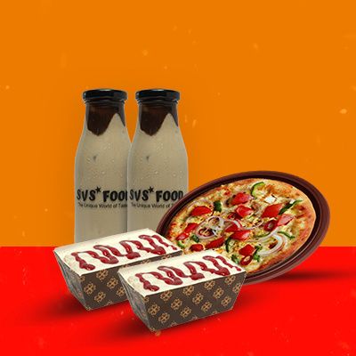 Veggie Loaded Pizza + 2 Beverages + 2 Malai Cake