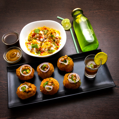 Roasted Litti+Smashed Potato Puchka+Choose Your Drinks