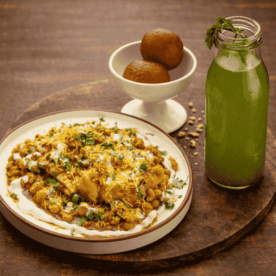Ragda Samosa Chaat + Pudina Drink + Gulab Jamun (2 Pcs)