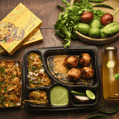 Roasted Litti+Spicy Churmur Chaat+ Choose Your Drinks