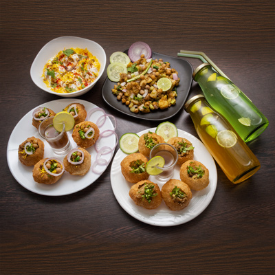Masala Puchka, Roasted Litti, Dahi Vada, Aloo Chat & Drink