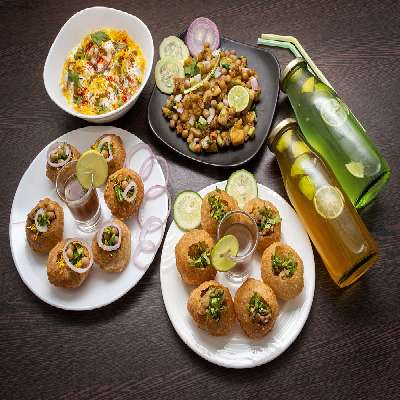 Tangy Masala Puchka+Roasted Litti+Dahi Vada+aloo Chat+Drink