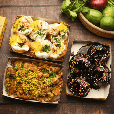 Dahi Puchka+Spicy Churmur Chaat+Chocolate Puchka