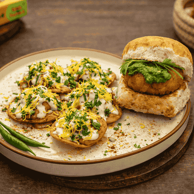 Dahi Papdi Chaat + Vada Pav