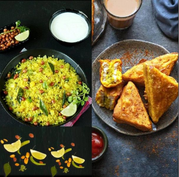 Kanda Poha + 1 Aloo Bread Pakoda