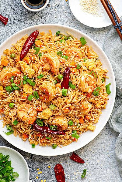 Prawn Chilli Garlic Fried Rice (Indo Chinese)