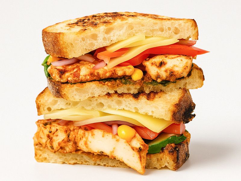 Spicy Paneer And Corn Sandwich ( High Protein)
