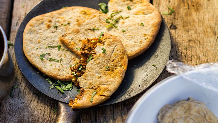 Chicken Keema Stuffed Paratha With Gravy