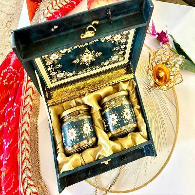Gift Box - Dry Fruit 2 Jar Floral Blue
