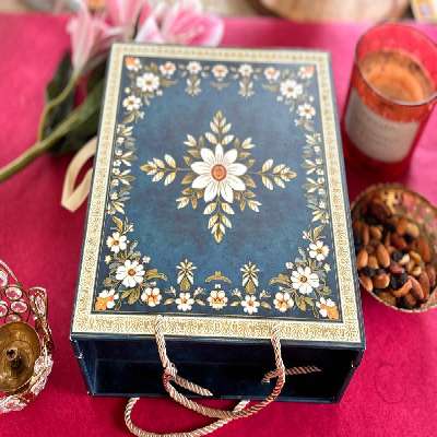 Gift Box -4 Jar Dry Fruit Floral Blue