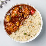Hot Garlic Chilly Chicken With Herbed Rice Bowl